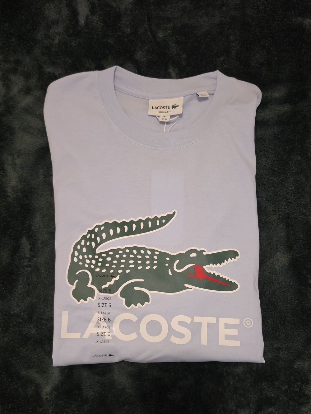 Lacoste Light Blue Tee with Green Crocodile and Red Accent